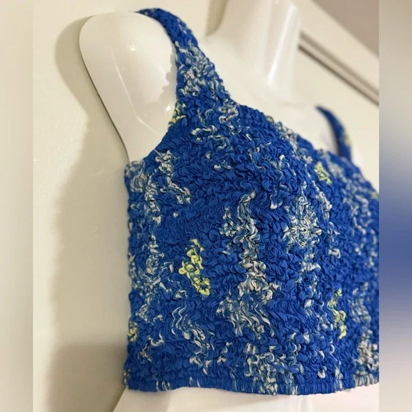 ASTR Blue Yellow Lemon Smocked Floral Crop Tank Large | New with Tags - Picture 5 of 11